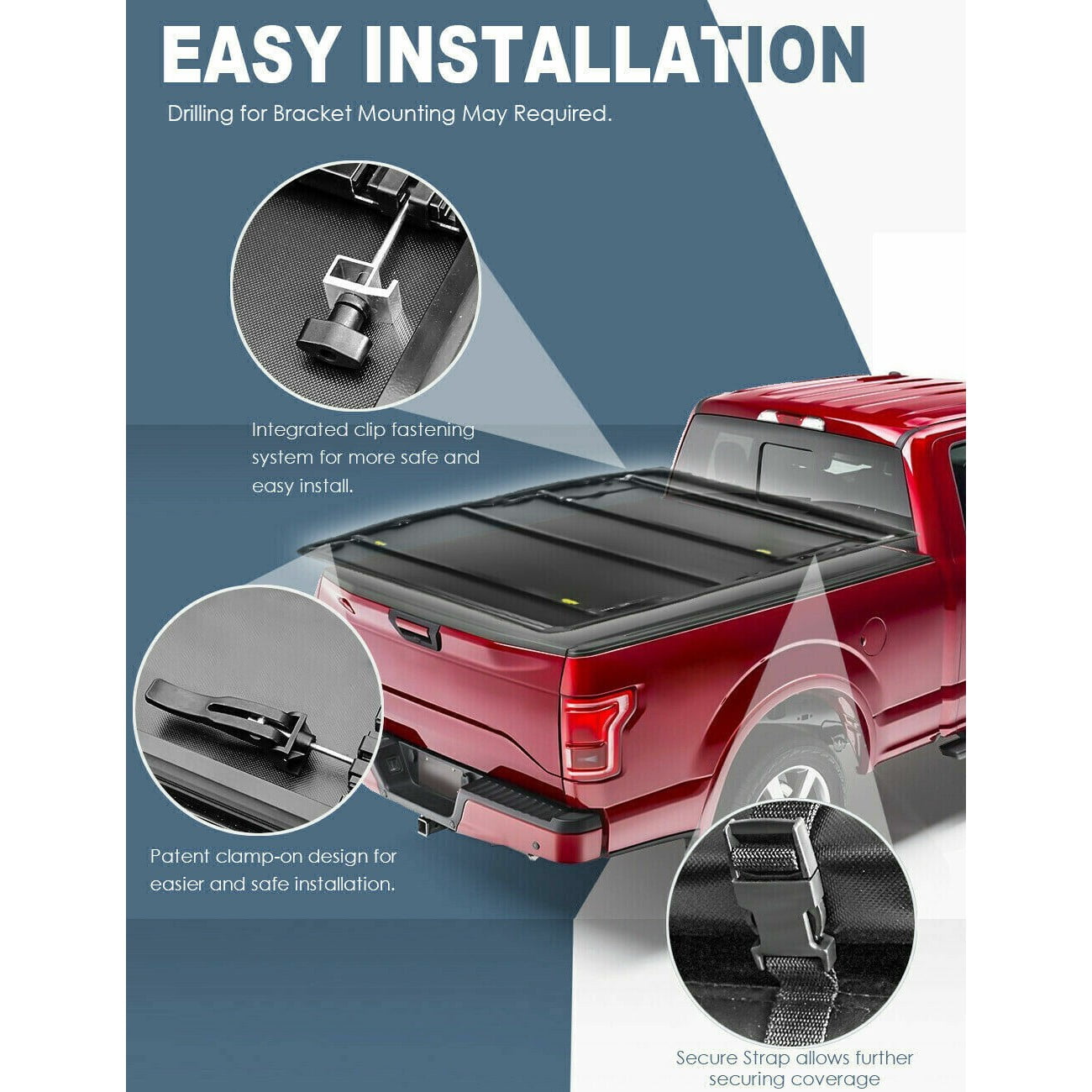 Geelife 5.5FT 4-Fold Soft Truck Bed Tonneau Cover F150 Waterproof