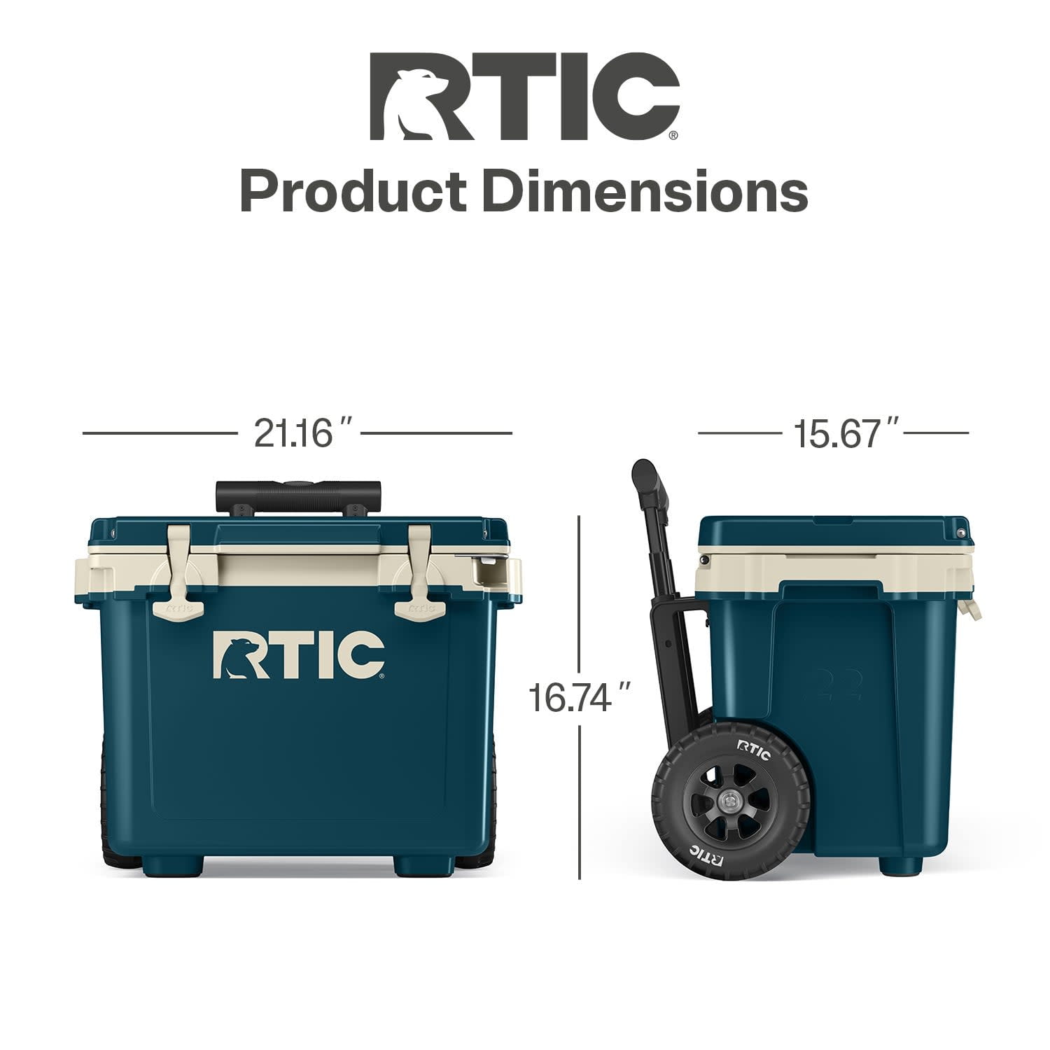 RTIC 22 QT Wheeled Hard-Sided Cooler, Fits 28 Cans or 6 Wine Bottles, Marine/Canvas