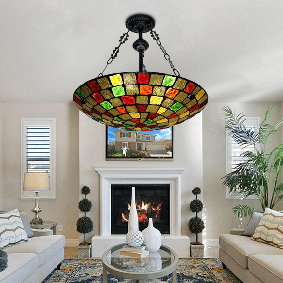 KPIBEST Tiffany Stained Glass Chandelier 5 Lights Vintage Bedroom Ceiling Lamp Fixture