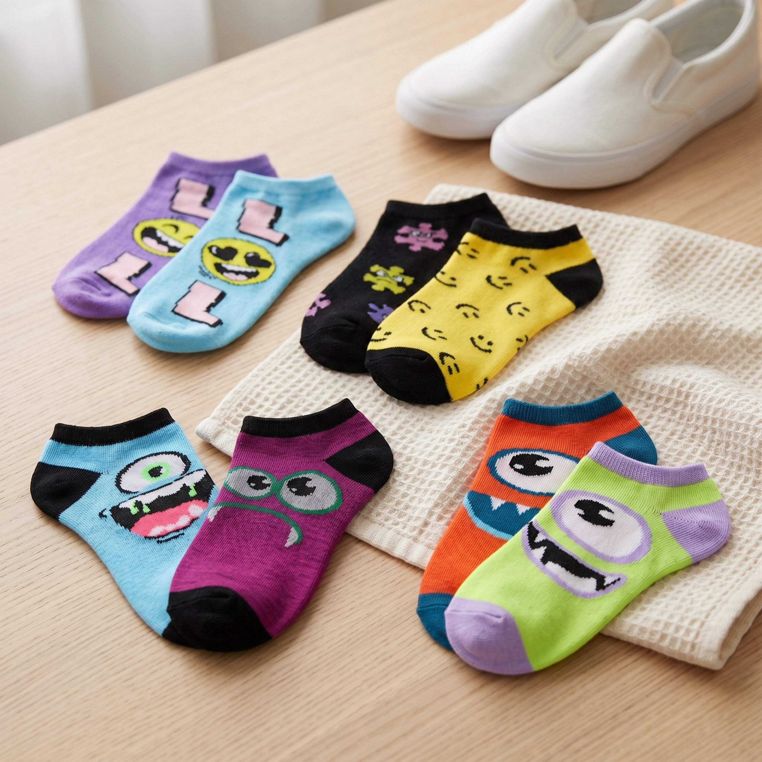 Tipi Toe Women's Colorful Patterned Novelty No Show Ankle Socks, 20 Pairs