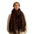 thumbnail image 2 of Women's Double Sided Cherry Print Scarf, Versatile Wrap and Shawl, Soft Faux Wool Neck Warmer, Lightweight Winter Scarf, All Season Fashion Accessory, Two Way Wear Scarf - Coffee, 2 of 4