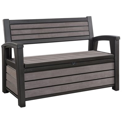 Keter Hudson 60 Gal Plastic Outdoor Backyard Patio Storage Bench Deck Box
