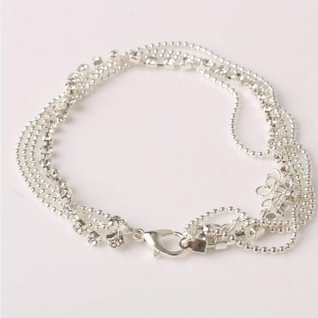 Avon Silver Anklet Outtop Multi Layer Silver Crystal Ball Bracelet Anklet Ankle Foot Chain Women Jewelry ()