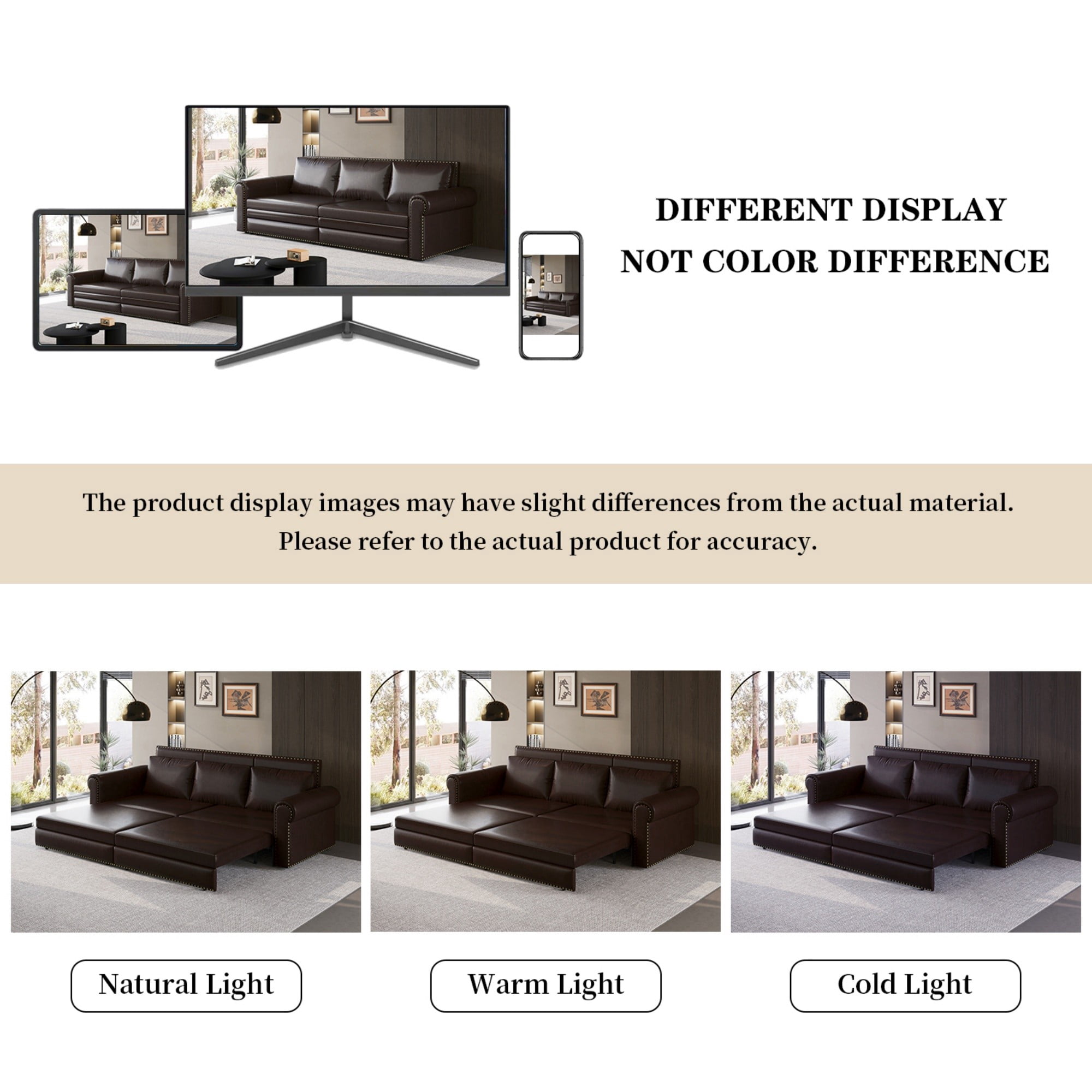 Aukfa 93.7" King Pull Out Sofa Bed, Faux Leather 3-in-1 Convertible Chesterfield Sleeper Sofa Couch with Nailhead Trim & Rolled Arms, Dark Brown