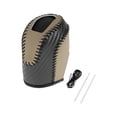 thumbnail image 1 of Cubierta de pomo de cambio de marcha antideslizante para automóvil, protector de mango de cambio para Volkswagen Taos 2022-2023, Beige Negro, cuero sintético, 1 of 6