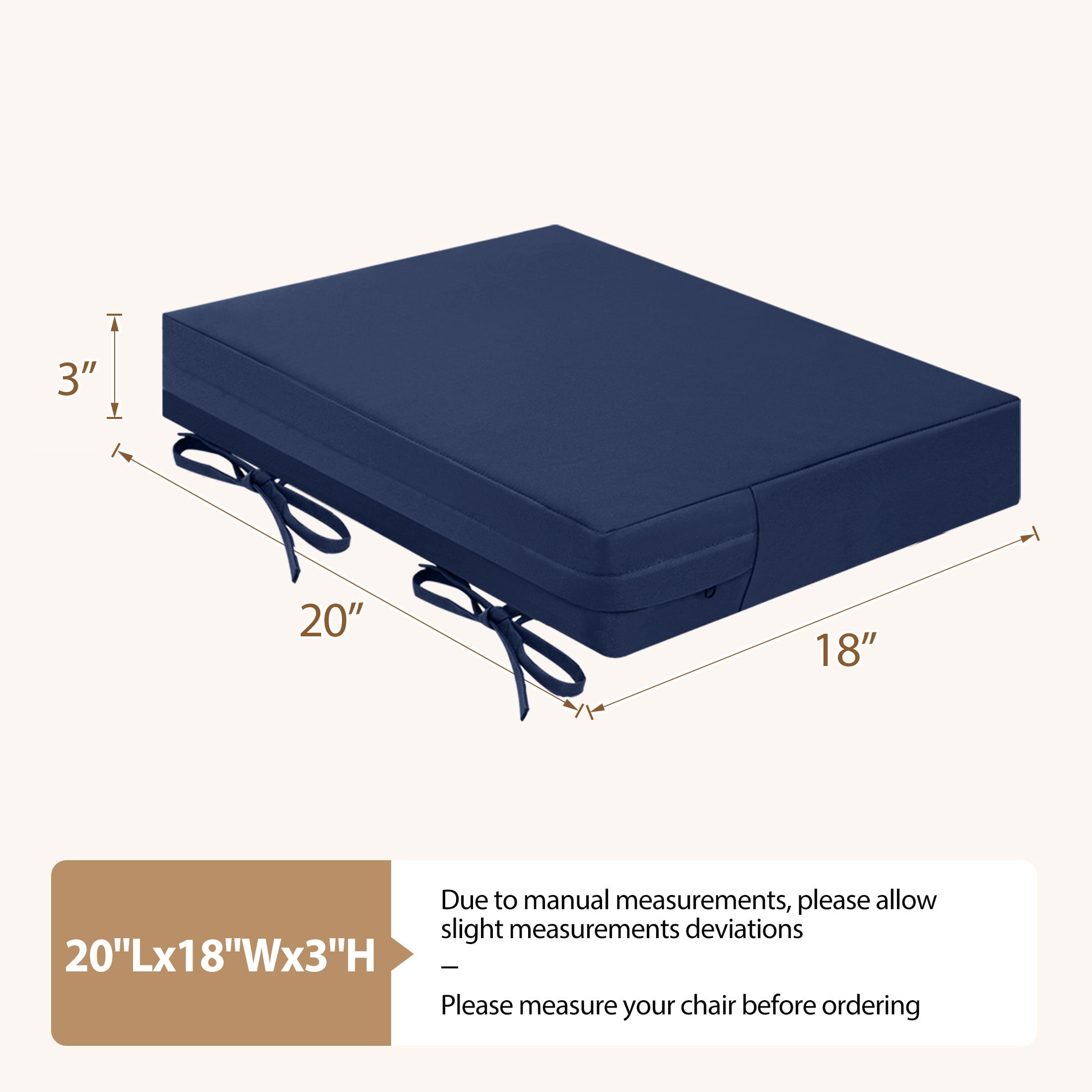 Outdoor Seat Cushion for Patio Furniture Dining Chair Pad Replacement, 20x18, Set of 2, Navy Blue