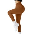 thumbnail image 4 of YIFUNIN Women's Solid Color Hip Lifting Yoga Pants, Ribbed Knit Fitness Leggings for Exercise Workout, High Waist Tummy Control,Brown S, 4 of 7