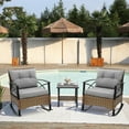 thumbnail image 3 of Patio Outdoor Furniture Set, 3PCS Rattan Wicker Rocking Chair Set Balcony Furniture, Steel Frame Patio Chairs with 2-Tier Coffee Table, Thick Seat Cushions and Pillows, 3 of 9