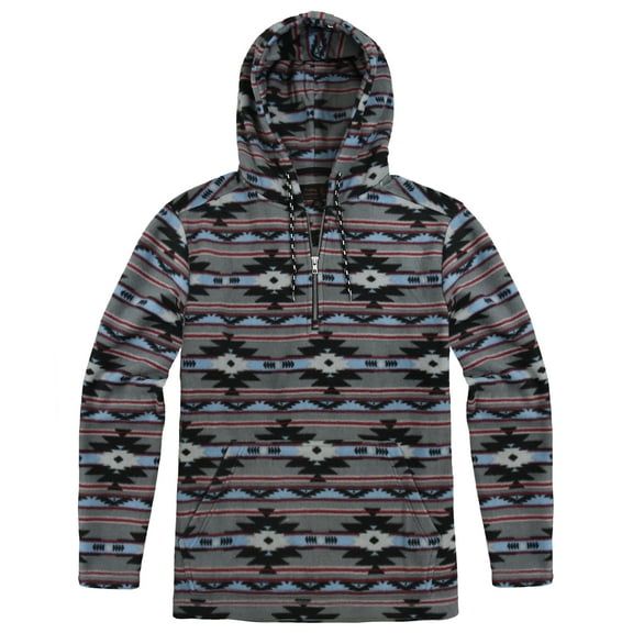 Victory Men's 1/4 Zip Pullover Aztec Hooded Fleece - GREY - M