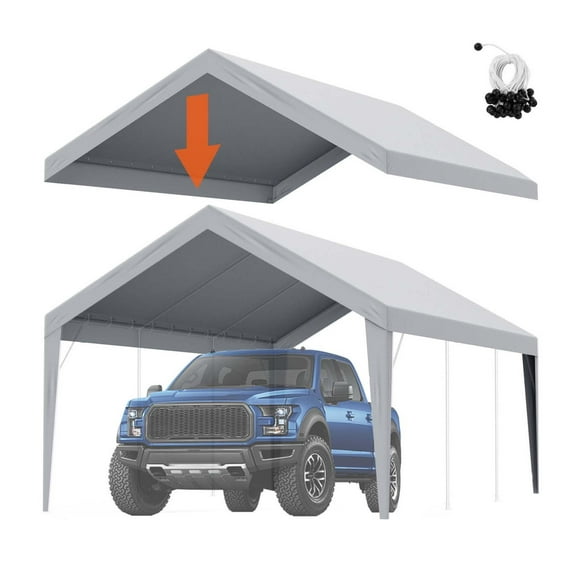 Wqmh Carport Replacement Canopy Cover Side Wall 12 x 20 ft, Garage Tent Shelter Tarp Heavy-Duty Waterproof & UV Protected, Easy Installation with Ball Bungees,Grey (Top and Frame Not Included)