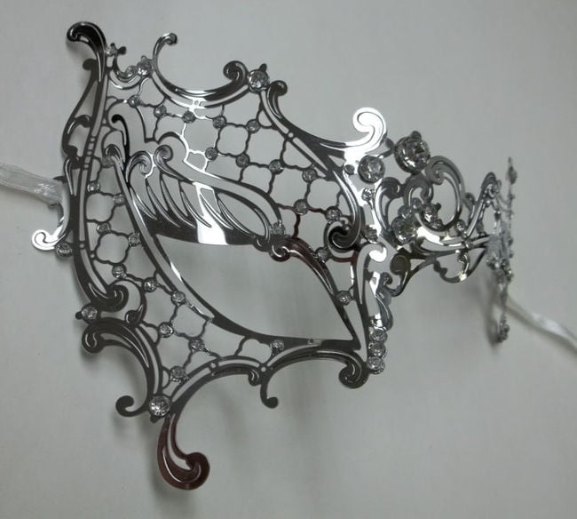 Silver Lady Phantom Laser Cut Venetian Mask Masquerade Metal Filigree