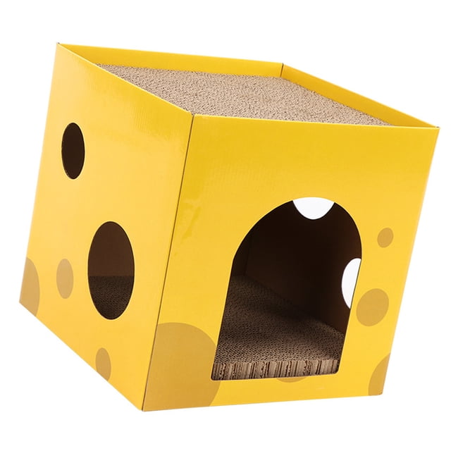 Casa Para Rascar Gatos, Forma De Queso, Escondite Para Gatos De Doble Capa, Garras De Papel Corrugado Multifunción Para Moler Para Descansar Y Hacer Ejercicio