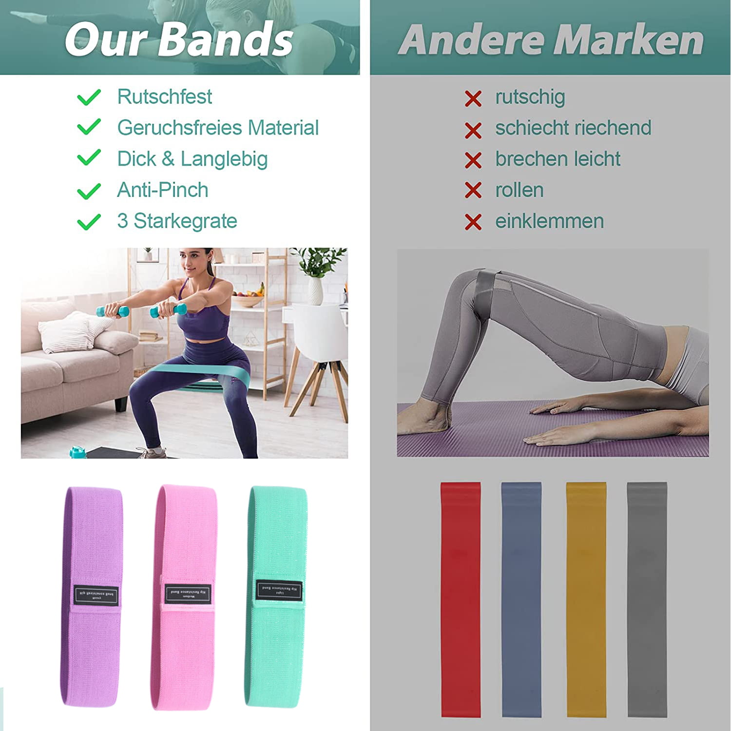 Glute Bands Non Slip Squat Bands with 3 Resistant Levels Booty Workout Bands for Women Loop Exercise Bands for Legs and Butt Resistance Loop Bands Wovere 3 Fabric Resistance Bands