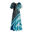 thumbnail image 5 of Qiopertar Robe d'Été Décontractée à Manches Courtes Col Rond Robe Maxi Fluide à Volants de Plage avec Poches Robe à Imprimé Dégradé Grandes Économies de Vacances! jusqu'à 90 % de Réduction, 5 of 5