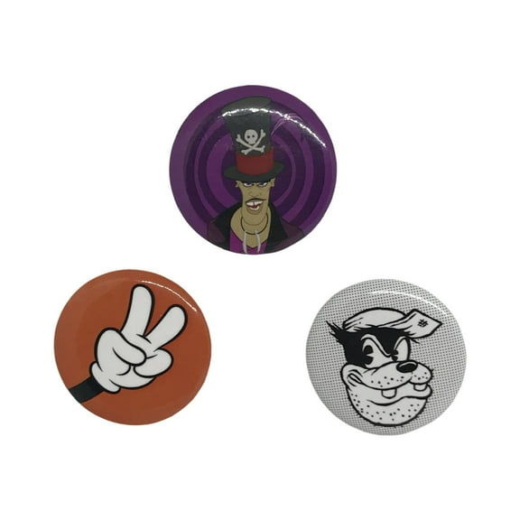 Disney Loungefly Peg-Leg Peter Peace Fingers Dr. Faciller Round Button Pins Set