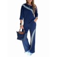 thumbnail image 1 of Ensemble de Survêtement Côtelé pour Femme, Haut à Manches Longues à Col Rond avec Pantalon de Sport à Jambe Grand, Bleu G, 1 of 7