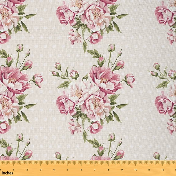 Homewish Adult Pink Flower Fabric by the Yard 1 Yard, Spring Floral Room Decor Fabric by the Yard, Retro French Fashion Sewing Fabric, Lightweight Room Decor