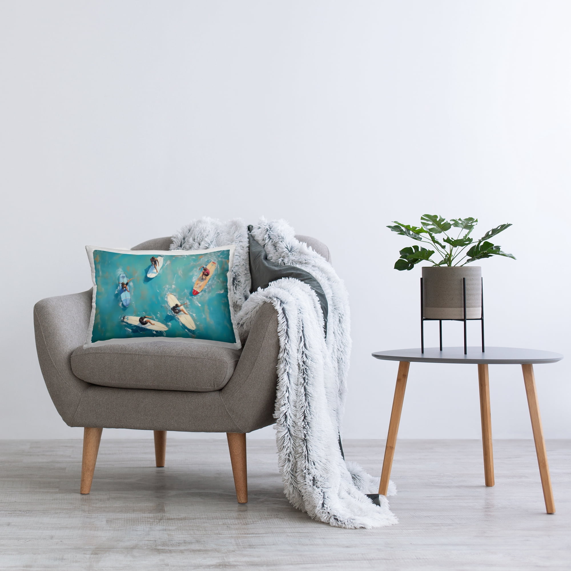 Stupell Industries Group of Surfers at Sea Decorative Printed Throw Pillow, design by LSR Design Studio, 14 x 7 x 20
