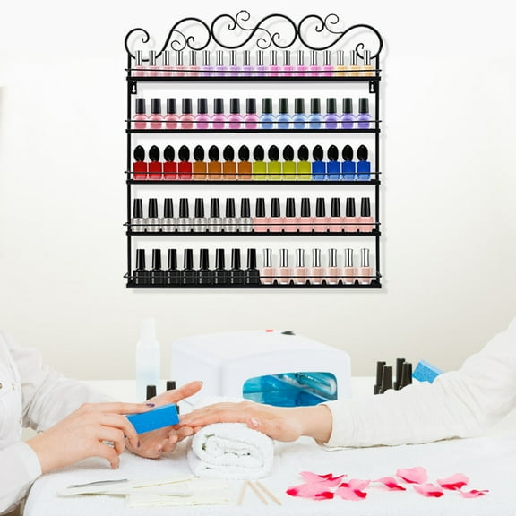 Black 5 Tier Nail Polish Display Wall Mount Rack Metal Storage Organizer