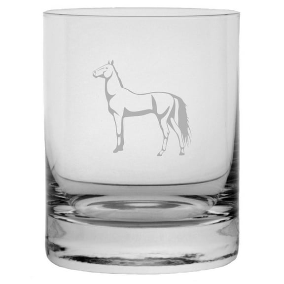 American Standardbred Body Horse Themed Etched 10.25oz Crystal Rocks Whisky Glass