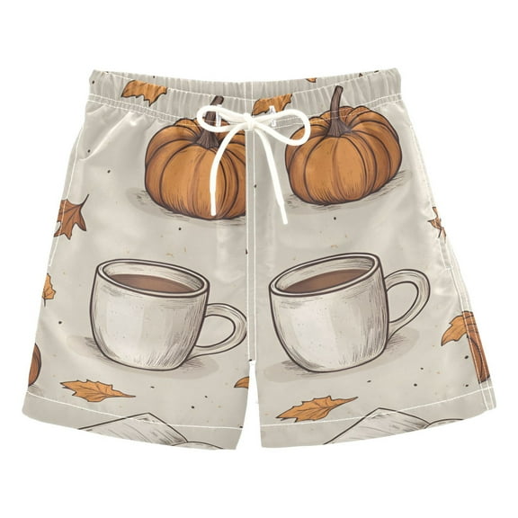 FORMRS Boys Swim Trunks Quick Dry Mesh Liner Boardshorts Sizes XS-XL, Fall Pumpkin Pattern