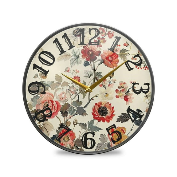 Boho Flowers Wall Clock 10 Inch Silent Non Ticking Battery Operated Easy to Read for Kitchen Living Room