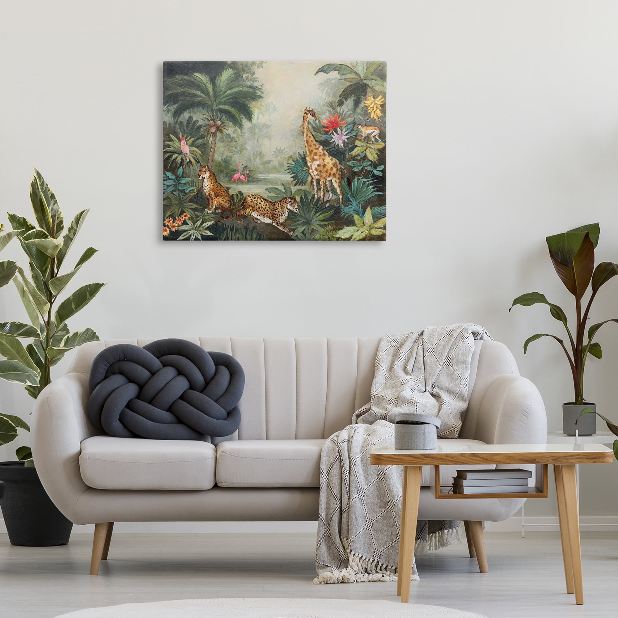 Stupell Industries Tropical Animals in Jungle Landscape Painting Gallery Wrapped Canvas Art Print Wall Art, 40 x 30