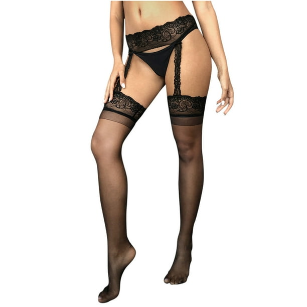 Gibobby Lencería para mujer sexy tangas Medias sexis de encaje para mujer, medias de red transparentes, medias negras sexis, medias, lencería, red de tentación(Negro, Talla única)