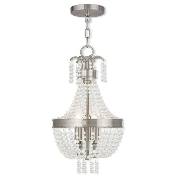 3 Light Brushed Nickel Mini Pendant light Hanging Light Fixture with Clear Crystals Shade