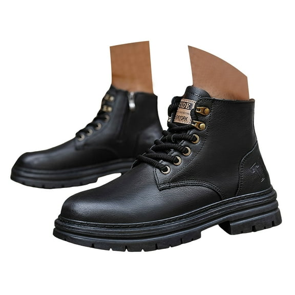 Winter Combat Boots for Men with Fleece Lined Warm Leather Casual Lace up Oxfords Snow Ankle Booties