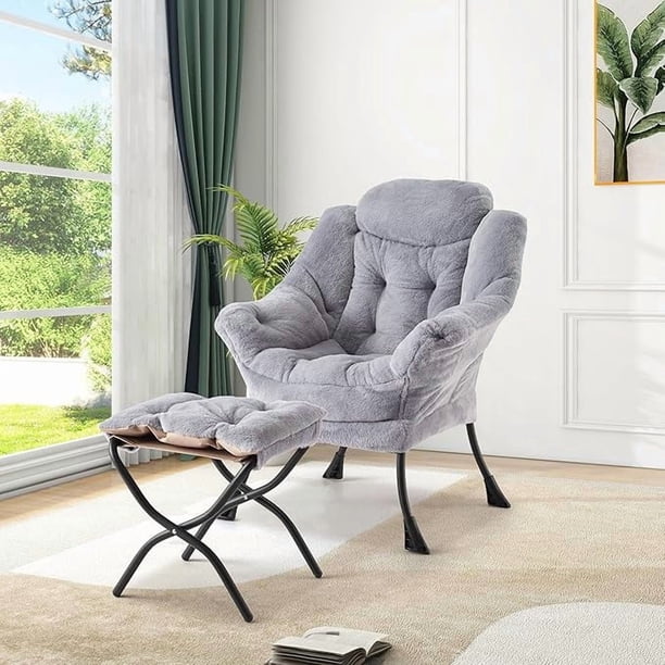 Lounge chair con ottoman: 400lb capacity, oversized reading armchair con folding footrest y side pocket, comfortable accent chair in plush gris para sala de estar o dormitorio