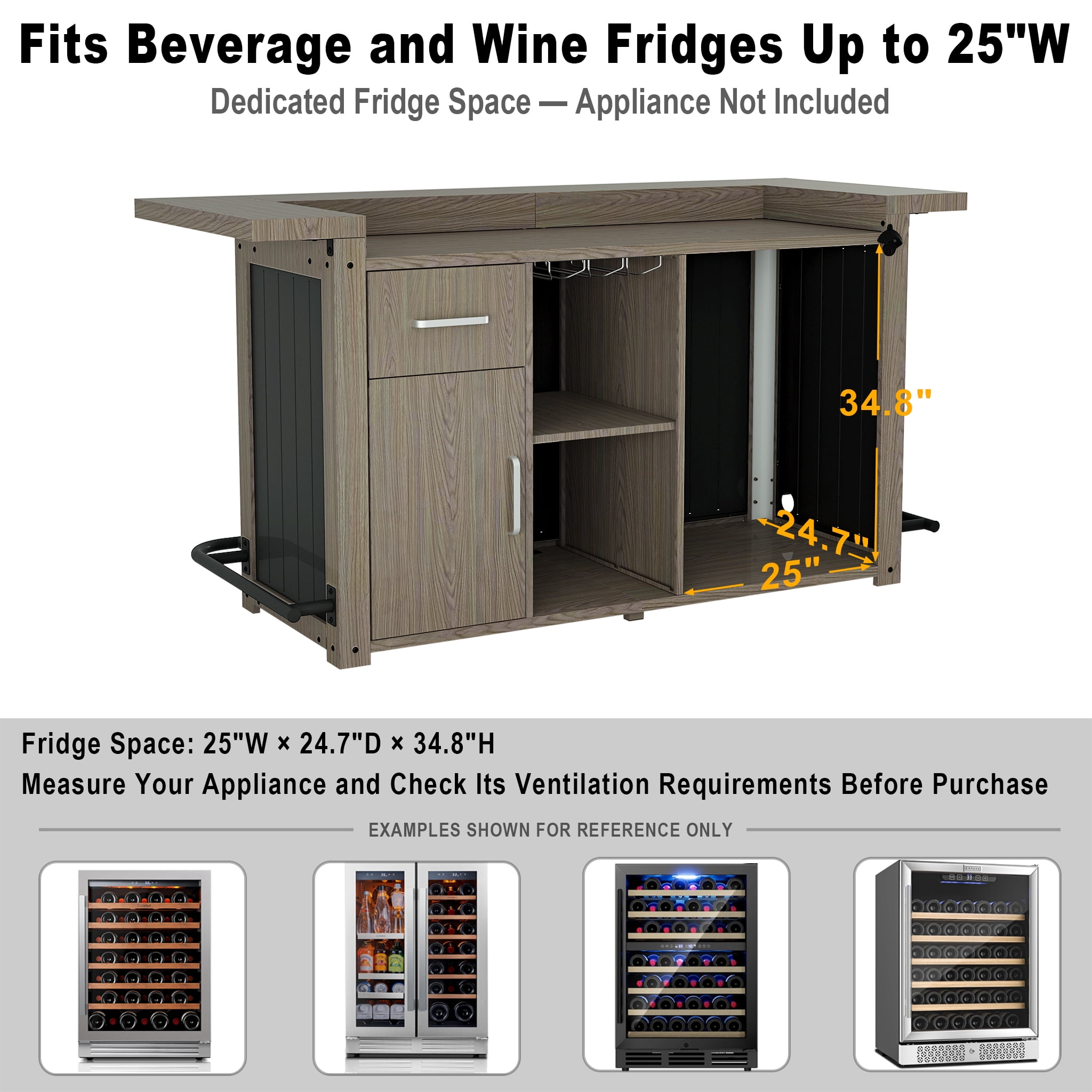 Outdoor Bar Cabinet with Fridge Space, Patio Backyard Bar with Storage