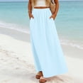 thumbnail image 2 of Arlun Casual Long Pleated Skirt for Women Elegant Eyelet Solid Color Flowy Summer Maxi Skirts Elastic High Waist Simple Stylish Beach Vacation Skirt Comfort for Everyday Wear Light Blue XXL, 2 of 6