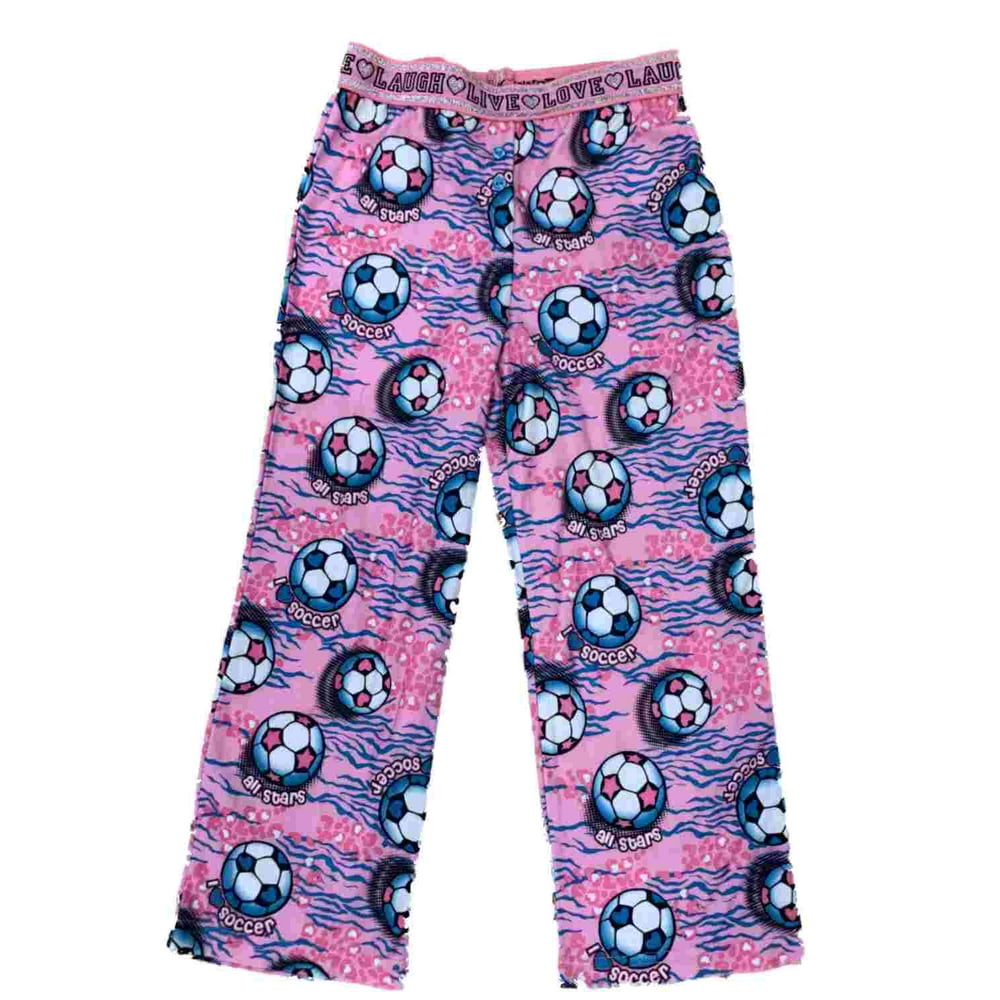 Girls Pink & Blue Soccer Ball & Hearts Soft Sleep Pants Pajama Bottom