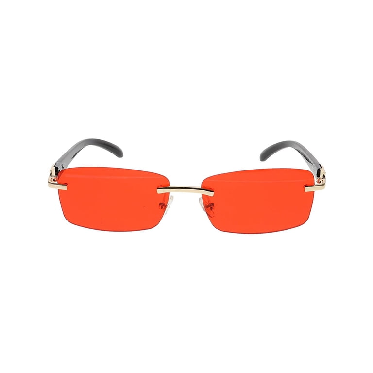 Slim Rimless Rectangular Metal & Wood Art Aviator Sunglasses  display picture 1