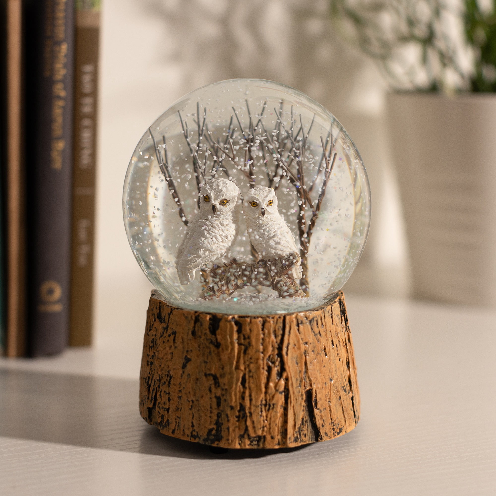 Ashfield & Harkness Snowy Owls Decorative Snow Globe with Wind Up Music box