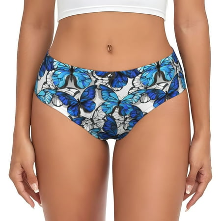 Womens Underwear - Blue and White Butterflies No Show Seamless Underwear for Women  Soft Stretch Womens Panties  Hipster Ladies Panties Bikini Underwear Briefs