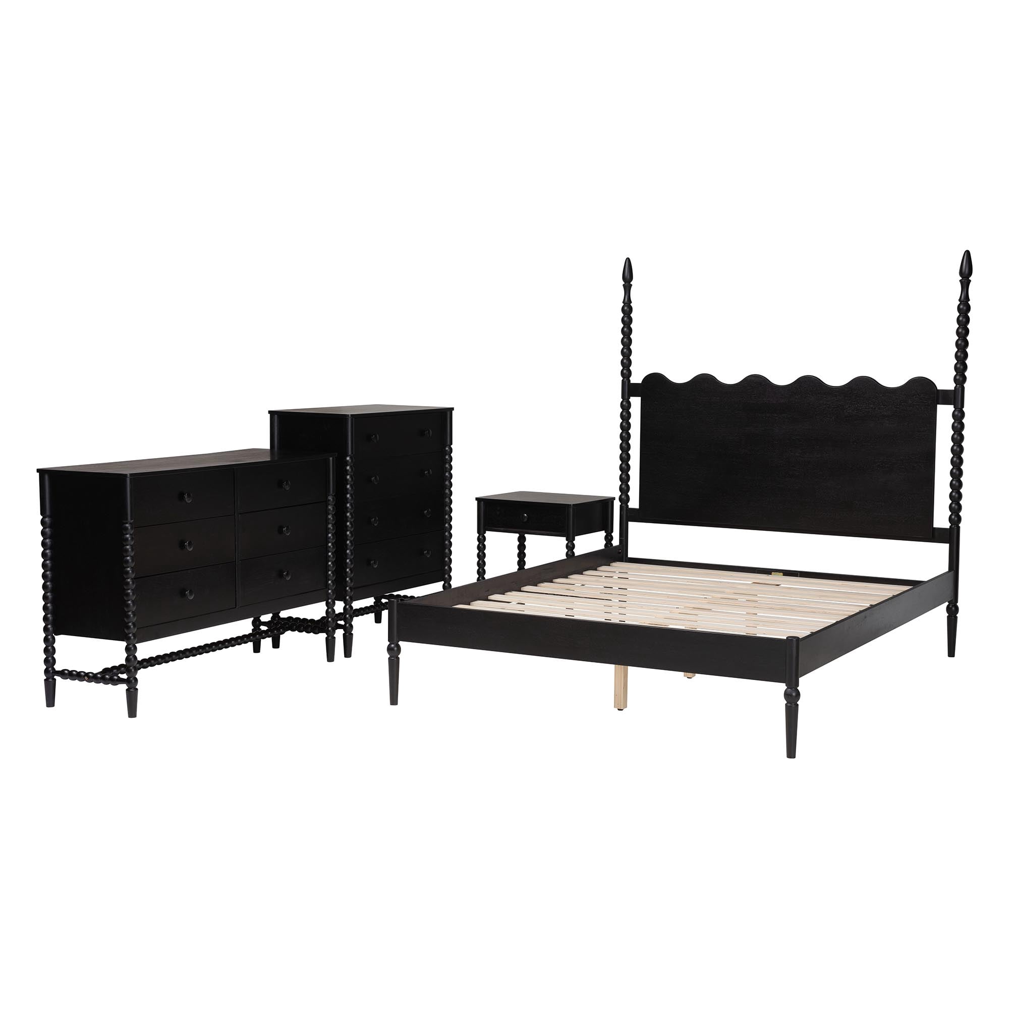 Baxton Studio Brantley Modern Farmhouse Bedroom Set, Queen, 4-Piece, Black
