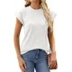 thumbnail image 3 of Mujeres 2024 Verano Tops Dressy Casual Camisas Cuello Redondo Manga Casquillo Tops Básico Sólido Camiseta, 3 of 5