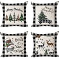 thumbnail image 1 of ZHAOCHENG Paquete de 4 fundas de almohada navideñas con diseño de cuadros escoceses, leopardo, copos de nieve, muñeco de nieve, pino, alce, para sofá, 45,7 x 45,7 cm, 1 of 5