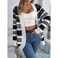 thumbnail image 4 of Women'S Color Block Striped Cardigan Casual Fall Winter Open Front Knit Cardigan Sweaters with Pockets  Green L, 4 of 8