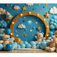 thumbnail image 4 of Blue Themed Background with Clouds Stars and Teddy Bears Banner Party Decorations Birthday Party Photography Props Baby Shower Backdrop Decors, 4 of 8