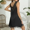 thumbnail image 4 of Lovskoo 2024 Swimsuit Coverup for Women Sleeveless Bathing Suit Bikini Tassels Beach Crochet Loose Hollow Out Coverup Skirt Black Free Size, 4 of 7
