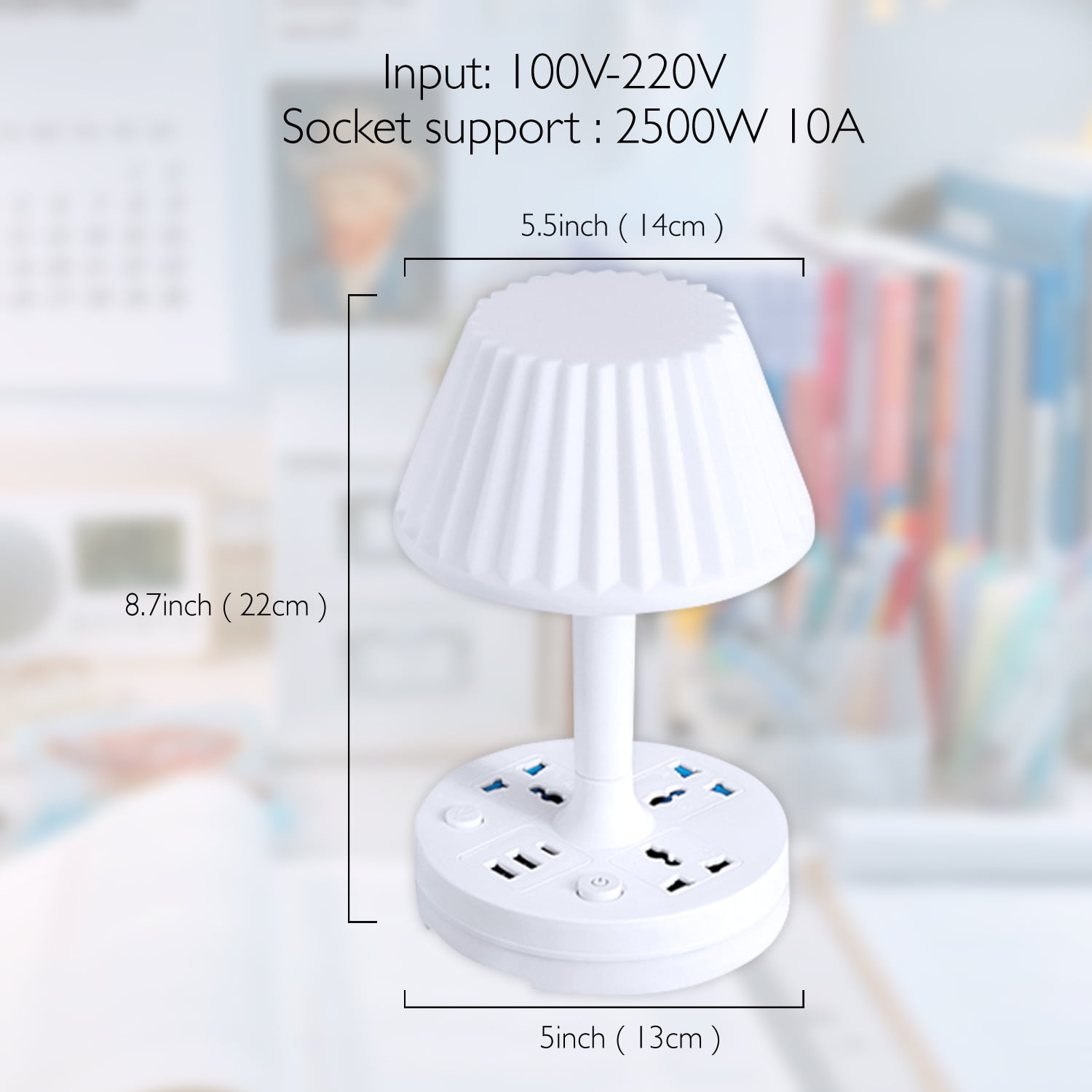 Socket Table Lamp Power Strip， AC Outlets + USB Charging Ports, All-in-one Design Multiple Functions Dimmable Small Reading Desk Lamp , Eye Care LED Nightstand Light for Home Office Dorm Bedside