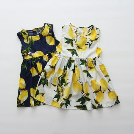 PatPat Baby Girl Lemon print Sleeveless dress(Baby＆Baby Girls＆Toddler Girls)