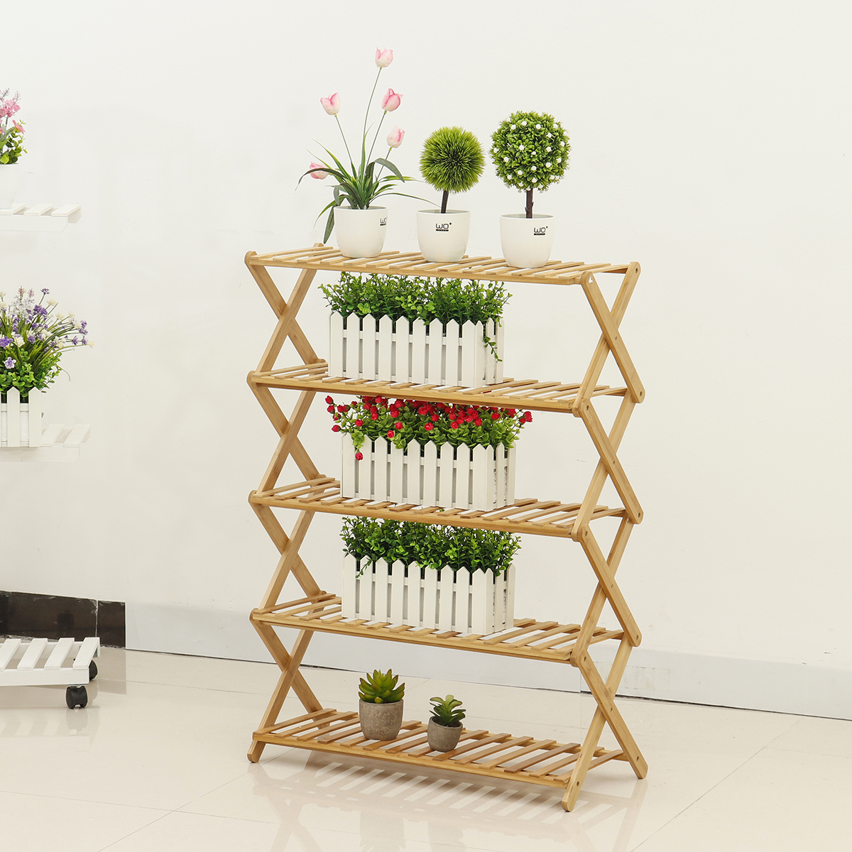 Foldable MultiTier Wooden Plant Flower Stand Plant Shelf Standing