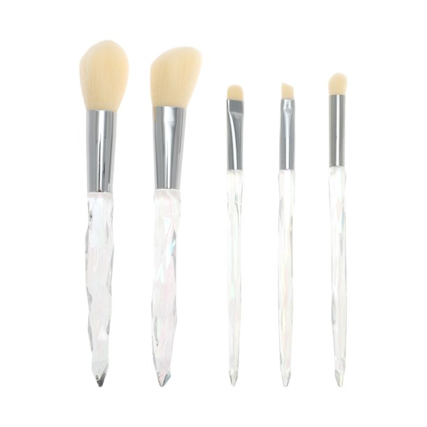 Conjunto de brochas de maquillaje de cristal de 5 piezas para baño, mango de plástico colorido y pelo de nylon