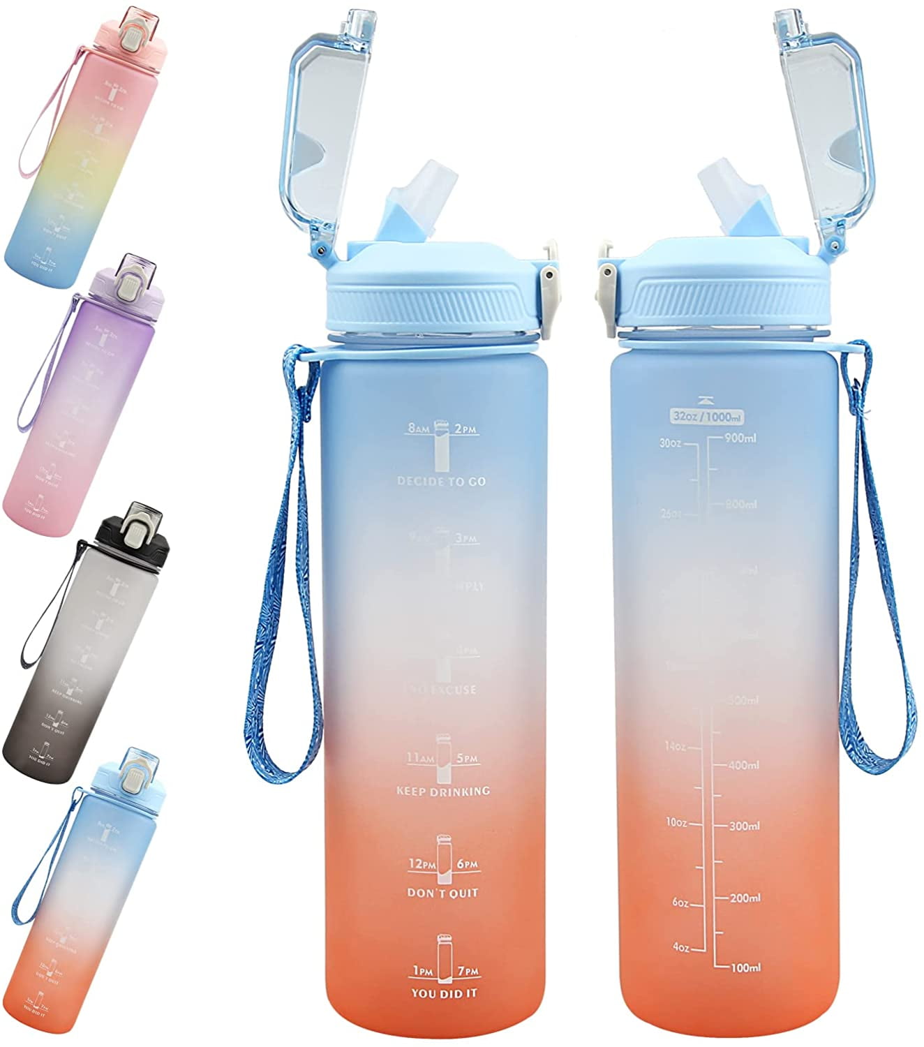 32 OZ Water Bottle With Time Marker 32 OZ Motivational Reusable Fitnes –  FUNUS WATER BOTTLE