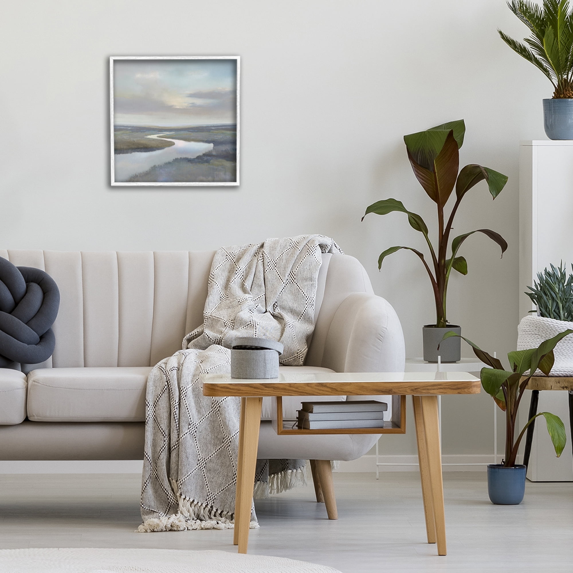 Stupell Industries Calm Riverbend in Greys White Framed Giclee Art, design by Christy McKee