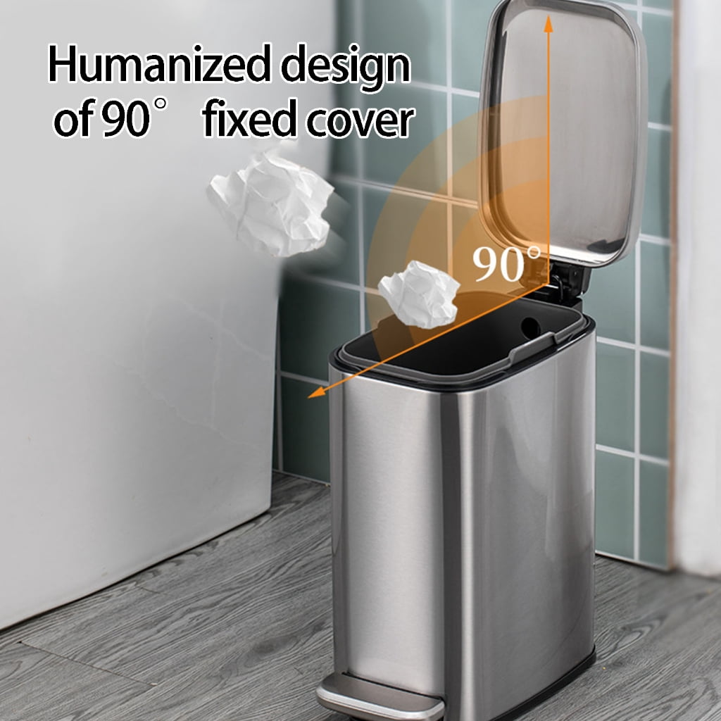 Stainless Steel Rectangular Trash Can 6L Bathroom Waste Bin with Odor Control Seal Lid Slip Resistant Base Home Supply